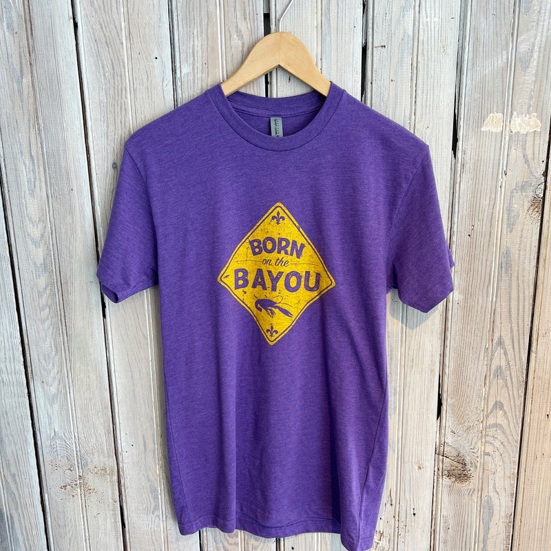 Born On The Bayou Unisex Tee-purple/gold