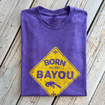 Born On The Bayou Unisex Tee-purple/gold