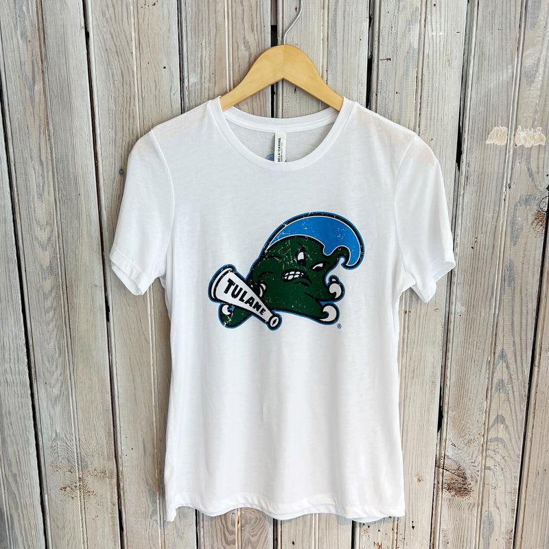 JT x Tulane Angry Wave Women's Crew-white