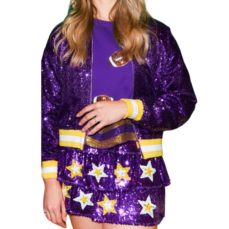 Peach Love Sequins Bomber Jacket-purple