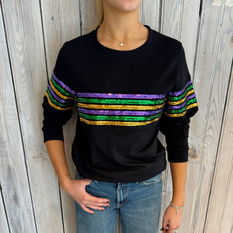 MGC Terry Adult Sequins Stripes Pullover-black