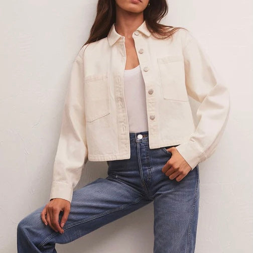 Z Supply All Day Cropped Denim Jacket-bone