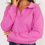Karlie VNeck Collar Sweater-hot pink