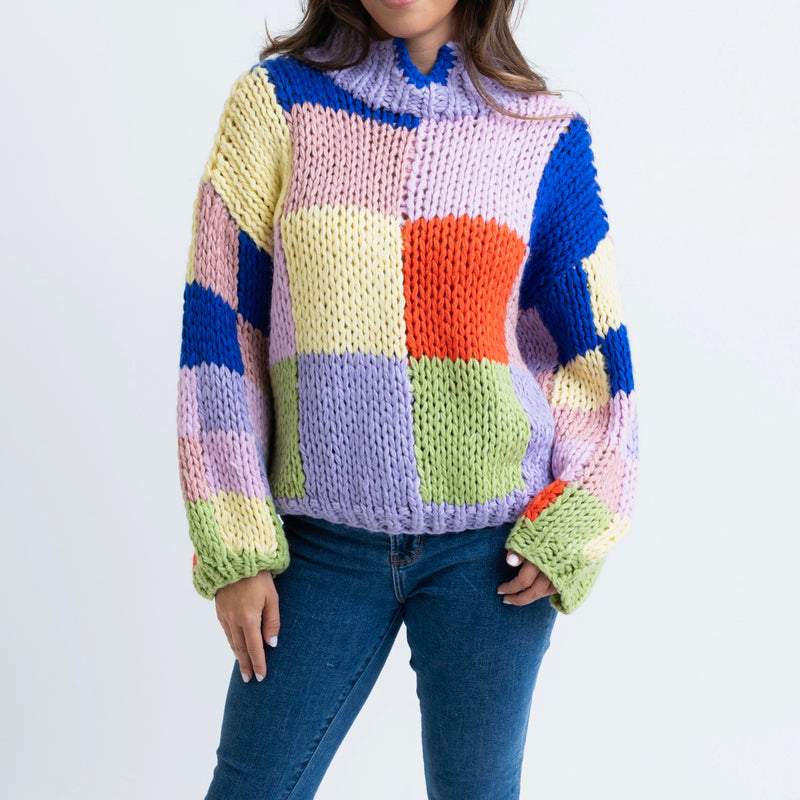 Karlie Colorblock Crochet Sweater-purple