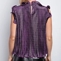 Glam Metallic Flutter Sleeve Top-purple