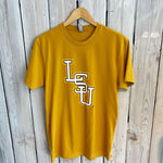JT x LSU Stacked Logo Tee-antique gold
