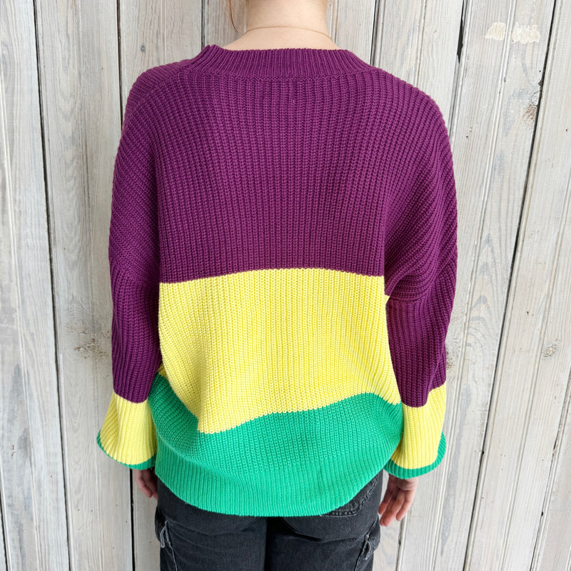 Nolaverse Mardi Gras Colorblock Sweater