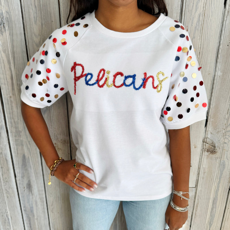 Pelicans Sequin Oversized Bubble Sleeve-white