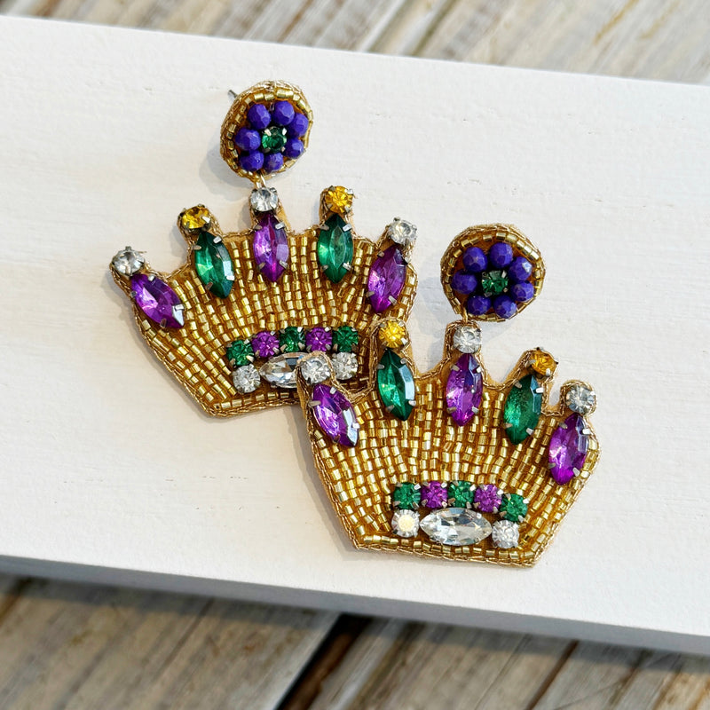 Mardi Gras Rhinestone Crown Earring