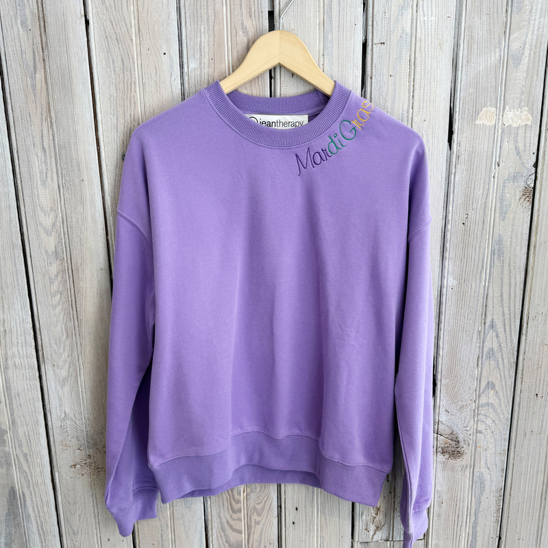 Mardi Gras Embroidered Sweatshirt-lavender