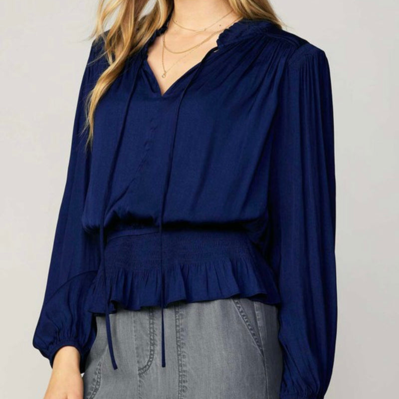 Current Air Smocked Waist L/S Top-navy