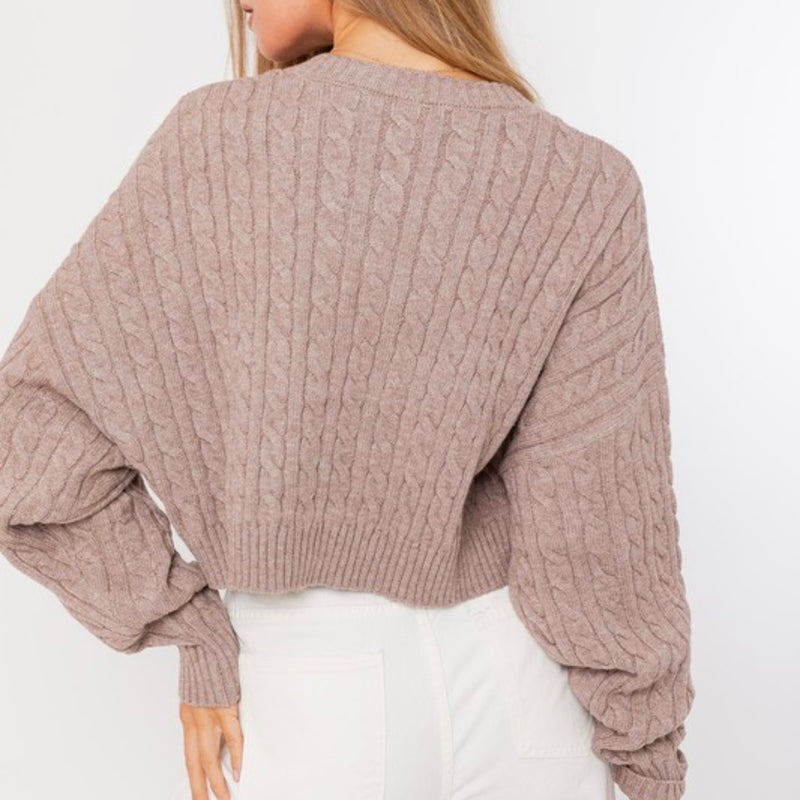 Le Lis Cable Knit Crop Sweater-mocha