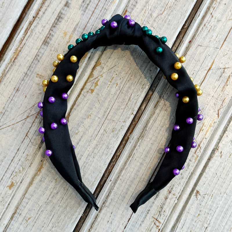 Pearl Mardi Gras Headband-black