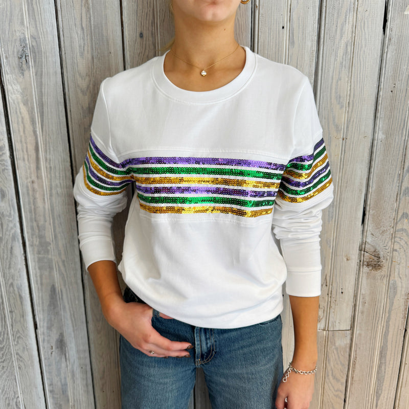 MGC Terry Adult Sequins Stripes Pullover-white