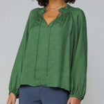 Current Air L/S Ruffle Neck Top-leaf green