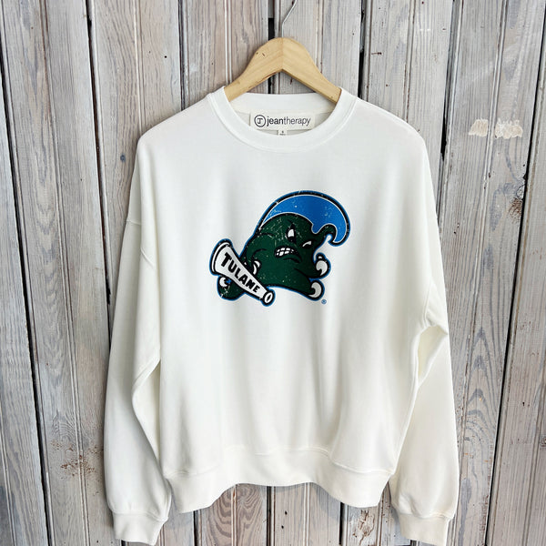 JT x Tulane Angry Wave Ribbed Sweatshirt-white – jeantherapy