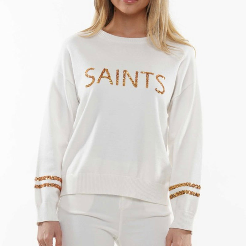 Why Sequin Saints L/S Top-white/gold