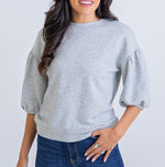 Karlie Puff Sleeve 3/4 Sleeve Sweater-grey