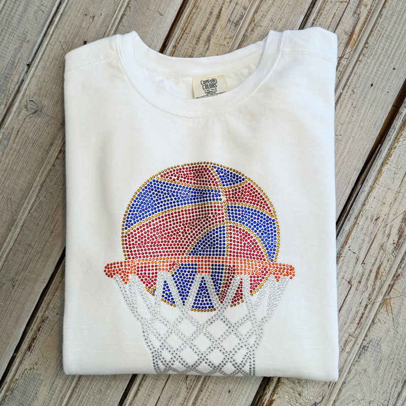 Rhinestone Basketball Comfort Colors-white