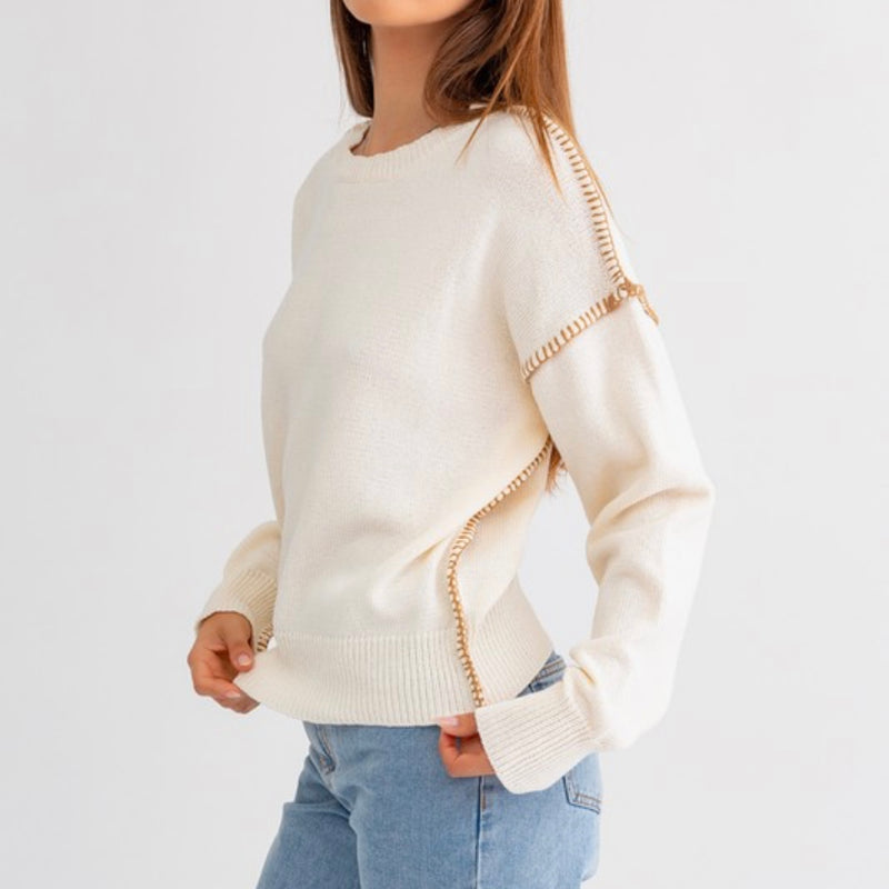 Le Lis Stitched Up Edge Sweater-off white