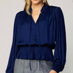 Current Air Smocked Waist L/S Top-navy