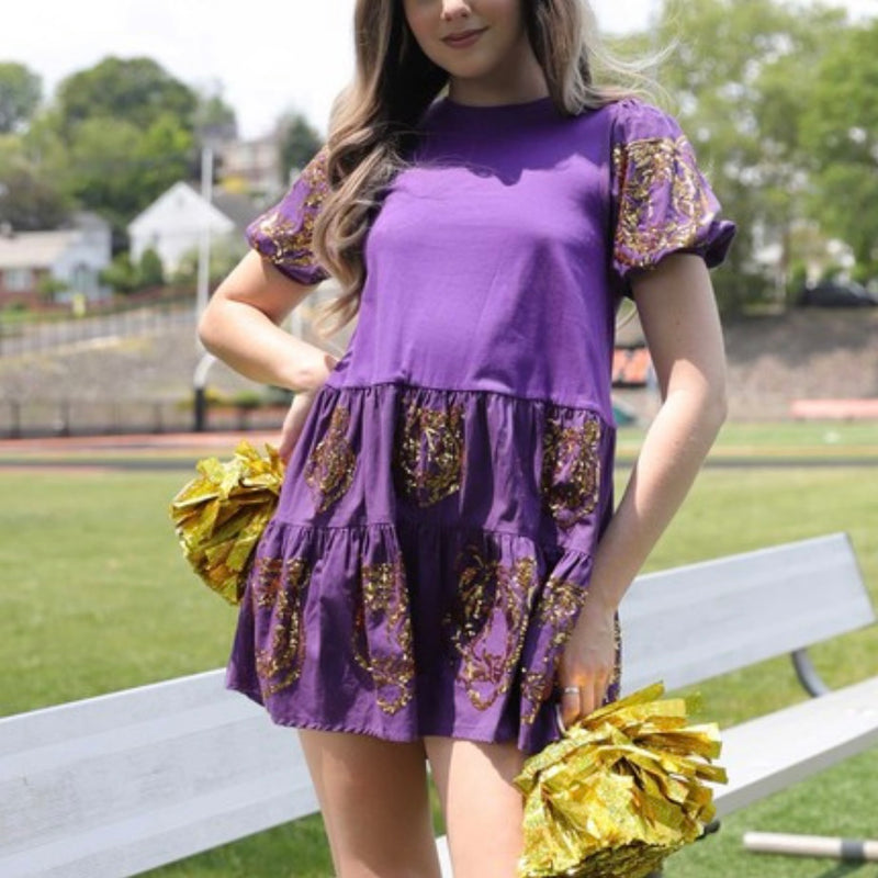 Why Sequin Tiger Dress-purple/gold