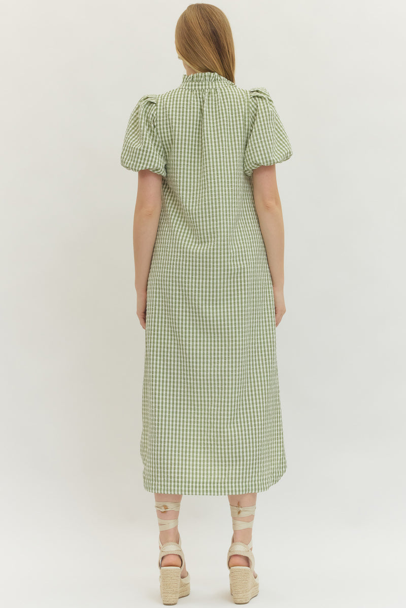 Entro Seersucker Check Maxi Dress-matcha LG
