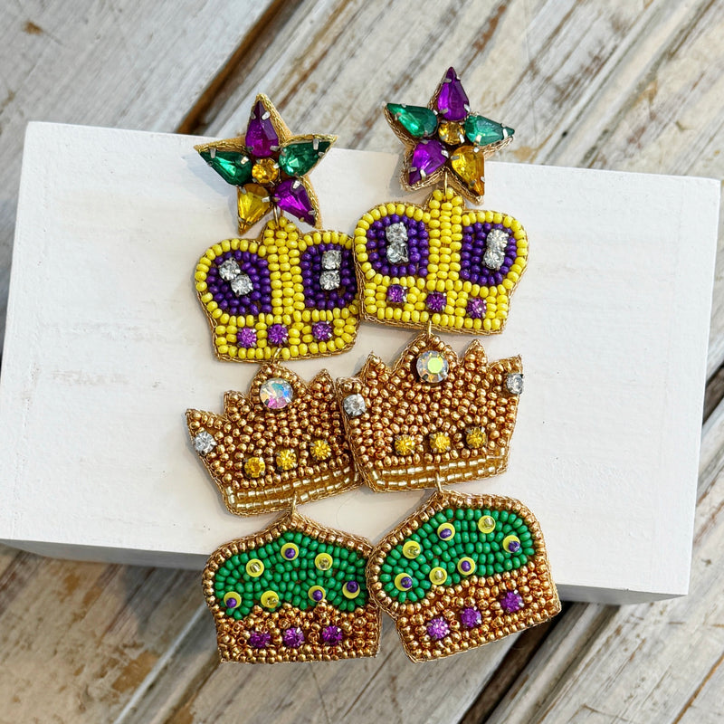 Mardi Gras Triple Crown Earrings
