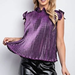 Glam Metallic Flutter Sleeve Top-purple