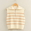 Striped Knit Half Zip- cream/taupe