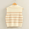 Striped Knit Half Zip- cream/taupe