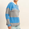 Contrast Stripe Polo Sweater- gray/blue