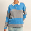 Contrast Stripe Polo Sweater- gray/blue