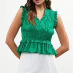 Skies Are Blue Poplin Top- kelly green