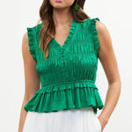 Skies Are Blue Poplin Top- kelly green