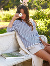 F&E Patrick Popover Henley-white & navy stripe