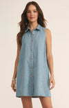 Z Supply New Day Twill Mini Dress-light vint indigo