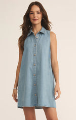 Z Supply New Day Twill Mini Dress-light vint indigo