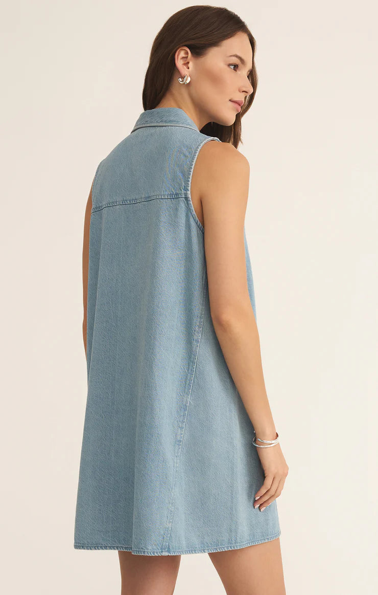 Z Supply New Day Twill Mini Dress-light vint indigo
