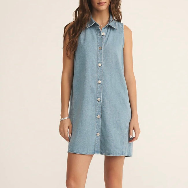 Z Supply New Day Twill Mini Dress-light vint indigo