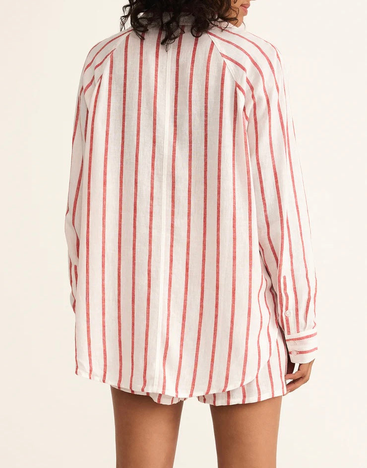Z Supply The Perfect Linen Top-cabana red