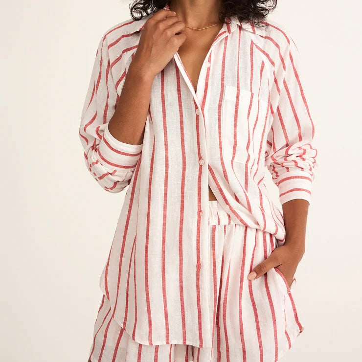 Z Supply The Perfect Linen Top-cabana red