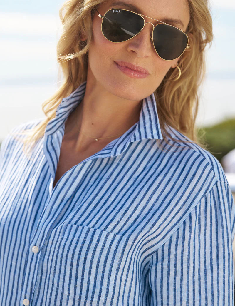 F&E Mary Classic Shirtdress- blue/navy stripe