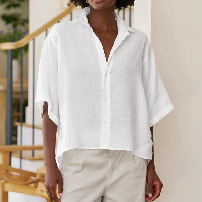 F&E Rosie Short-Sleeve Button Up- white