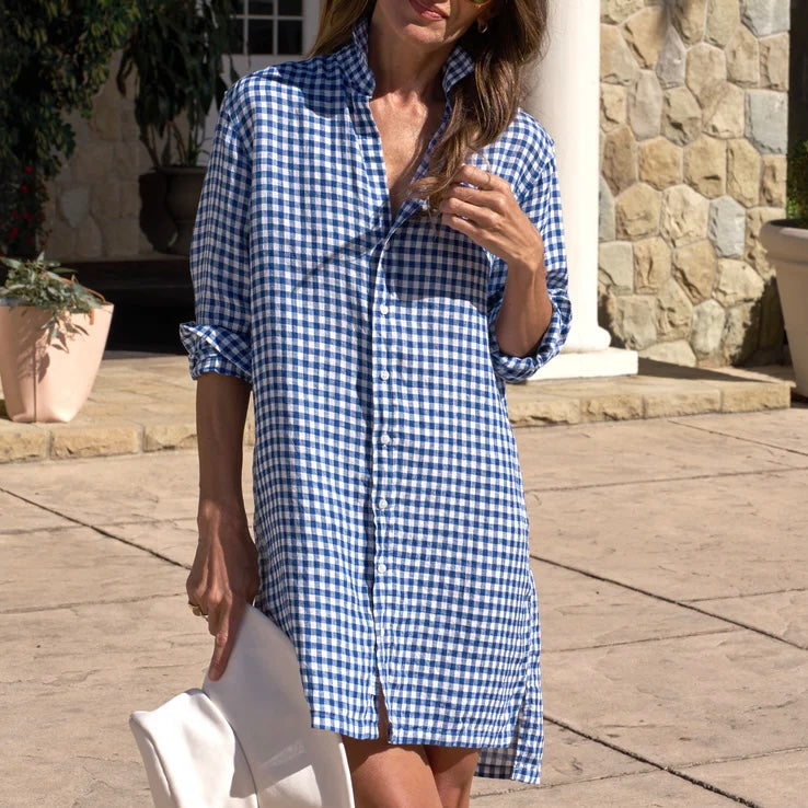 blue and white italian dress Frank & Eileen | Hunter Step-Hem Shirtdress Summer dresses
