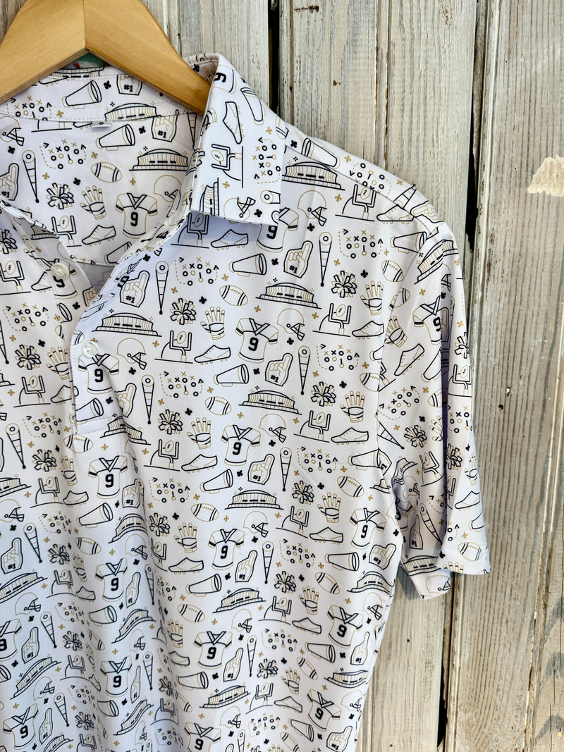 NM Hand Drawn Icons Polo-white & gold