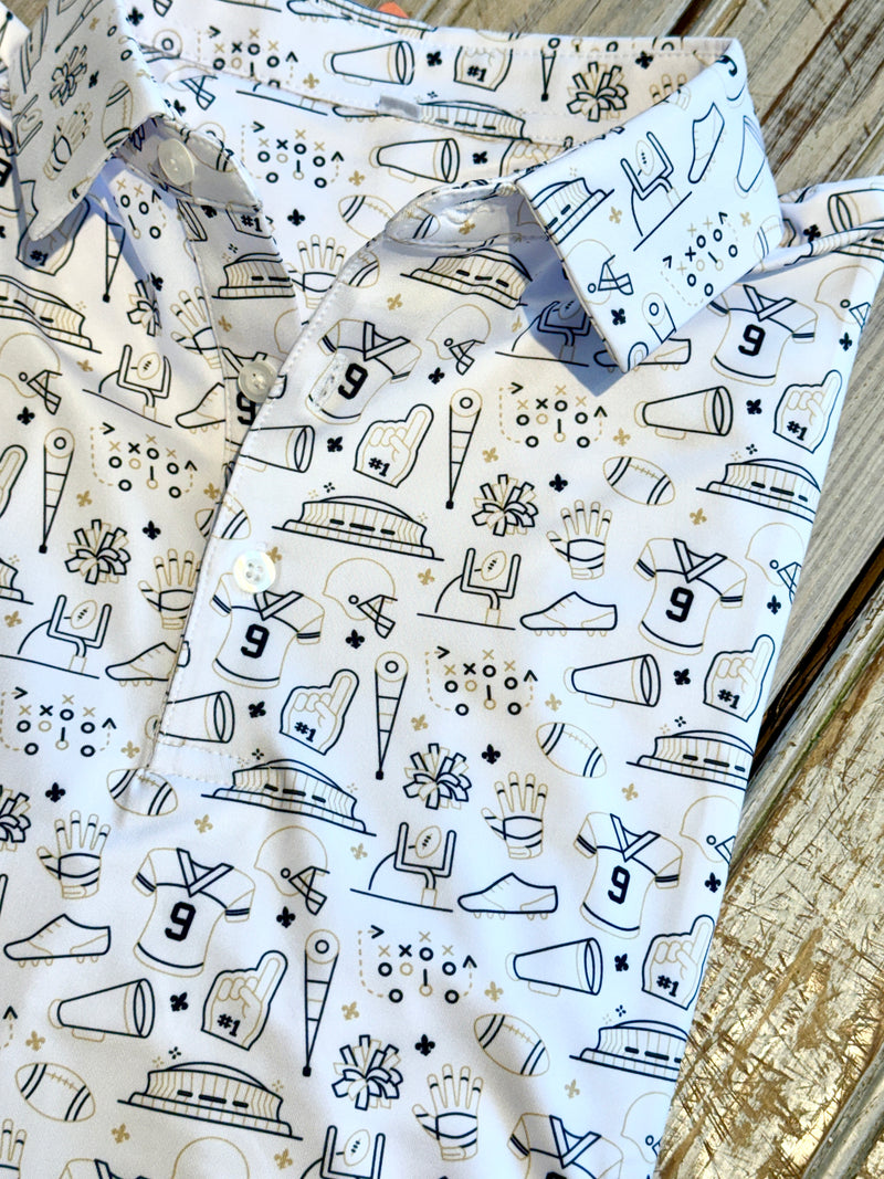 NM Hand Drawn Icons Polo-white & gold