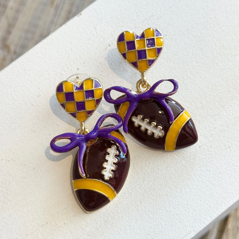 NM Heart Football Earring-purple & gold