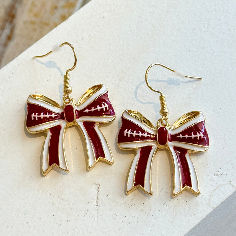NM Gameday Ribbon Earring-burgundy & white