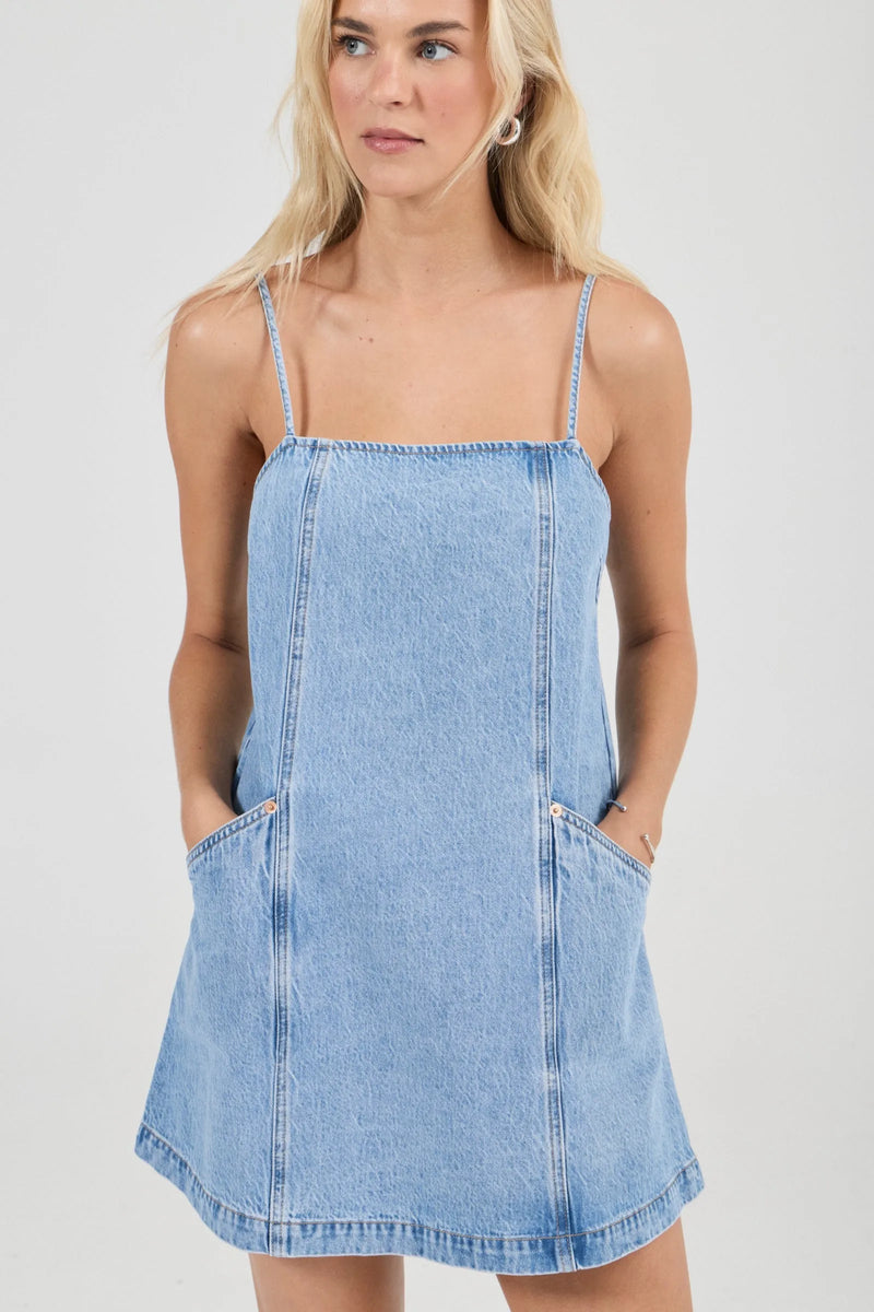 stone denim dress Umgee Stone Washed Collared Denim Midi Dress LT. Denim / M